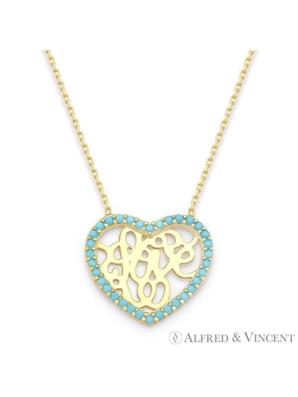 Heart Nano Crystal Charm & Love Monogram Pendant in .925 Sterling Silver YGold